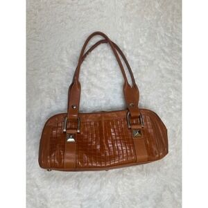 Texier Vintage Leather Baguette Bag Satchel Purse Brown Woven Designer Handbag